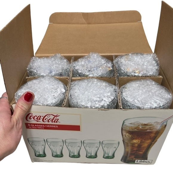 NEW Vintage Coca Cola Green 6 Glass Set WITH Original Box, 16.75 oz Libbey Glass - Picture 13 of 16